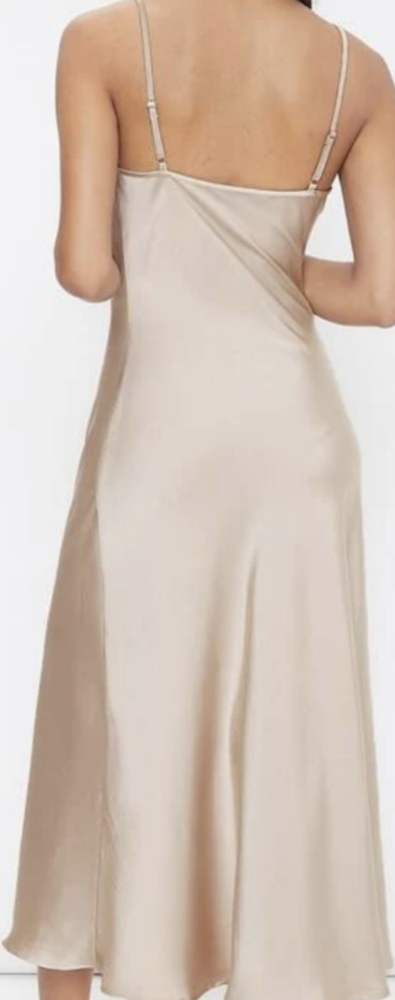 SATIN COWL NECK SLEEVELESS MIDI SLIP DRESS - Picture 2 of 2